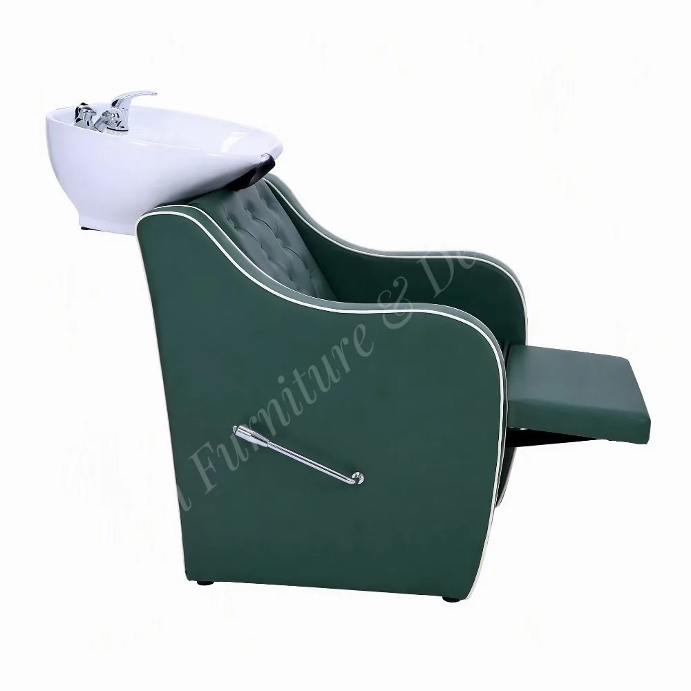 Modern Durable Reclining Shampoo Chair with Ceramic Basin and Massage Feature Salon Shampoo Station for Hair Beauty Salons