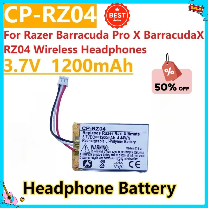 

New CP-RZ04 Replacement Headset Battery 3.7V 1200mAh For Razer Barracuda Pro X BarracudaX RZ04 Wireless Headphones