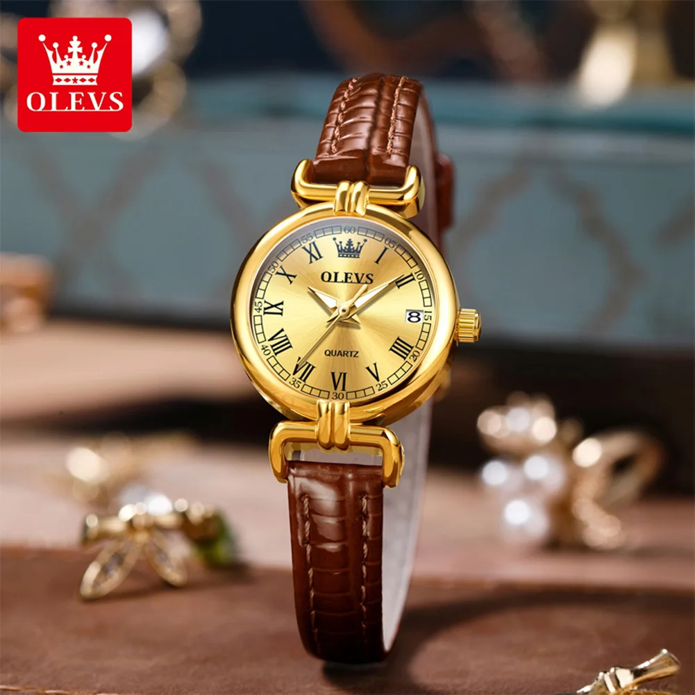 OLEVS 5645 New Ladies Quartz Wristwatch Elegant Date Luxury Leather Strap Waterproof Luminous Women Dress Watches
