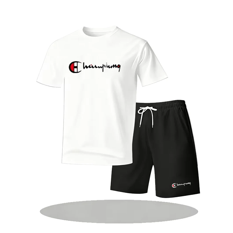 

New summer fitness sportswear for men, short-sleeved T-shirt and shorts two-piece set, breathable and quick-drying casual wear.