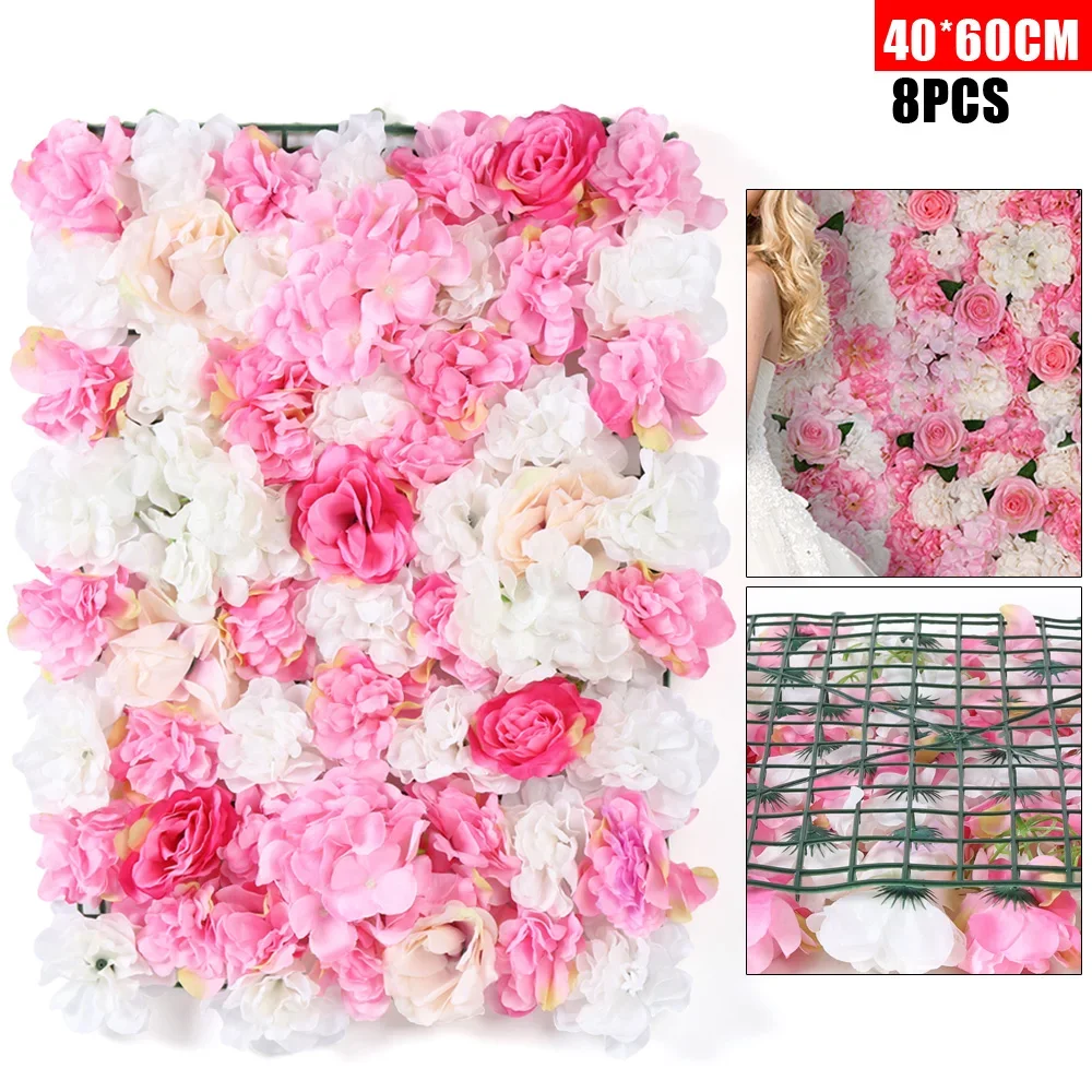 

Artificial Flower Wall 8 pcs 15x23in Artificial Silk Flower Wall Panel Wedding Photography Venue