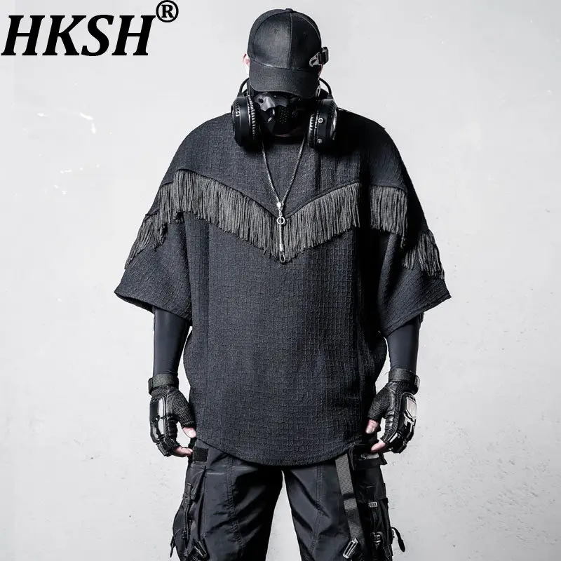 

HKSH Niche Design Patchwork Tassel Batwing Sleeve T-shirt Men Summer New Dark Yamamoto Style Oversized Cool High-End Top HK22018