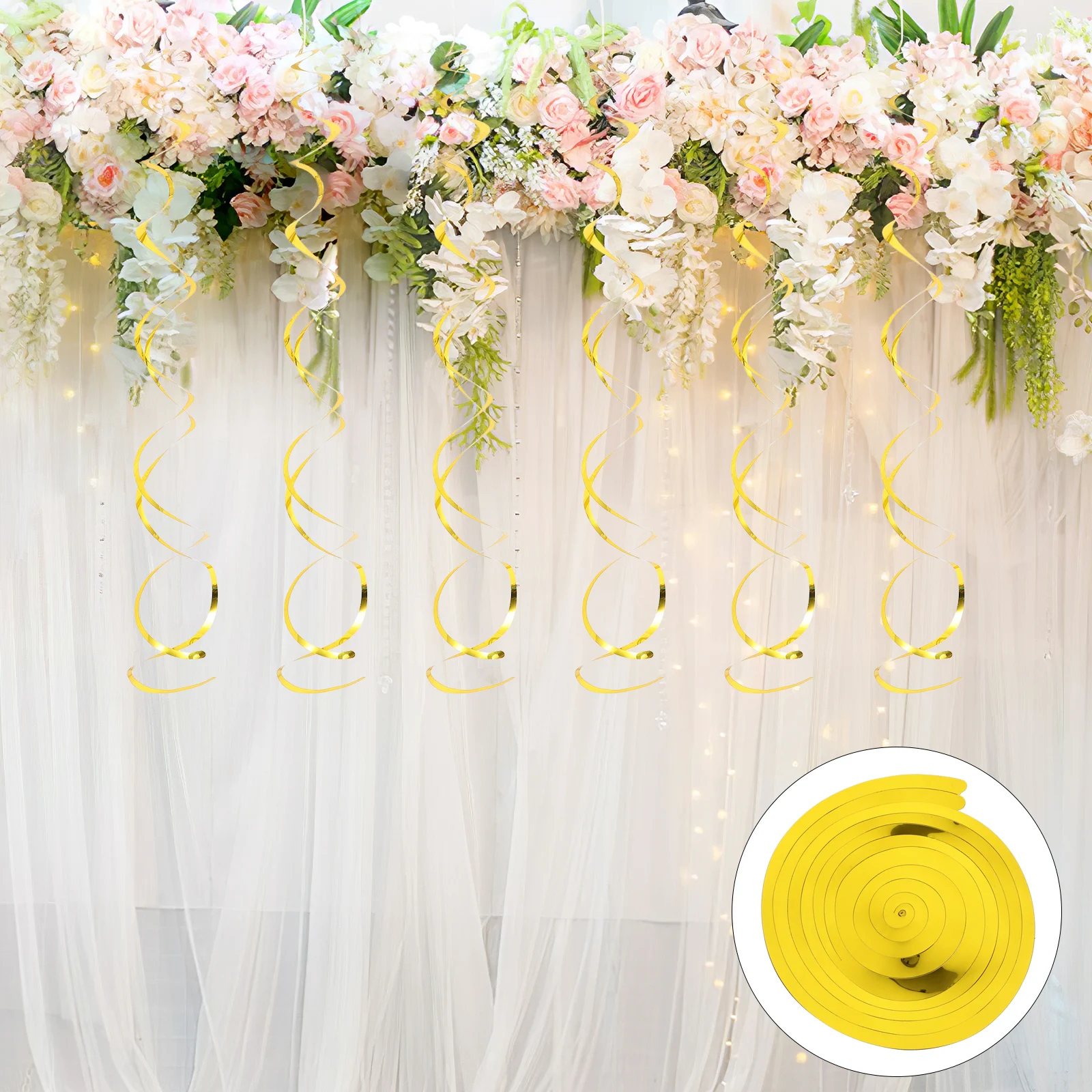 

70Cm Golden Double Spiral Hanging Decorations For Birthday Party Wedding, Elegant Swirl Ceiling Decor Props
