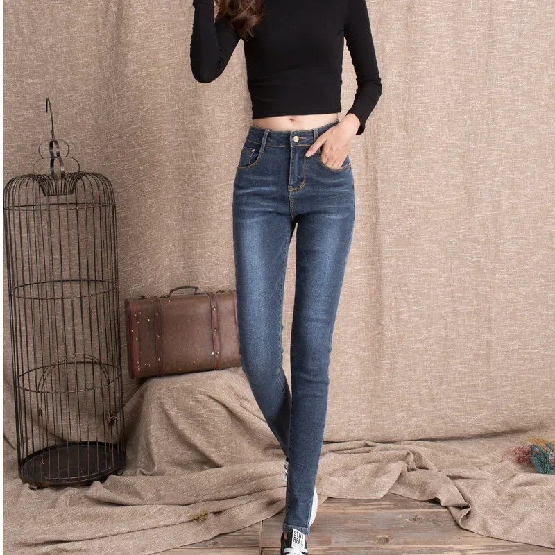 

2023 Spring and Autumn New High Waist Jeans Dark Blue Slim and Versatile Tight Feet Pants Vintage Jeans Y2K