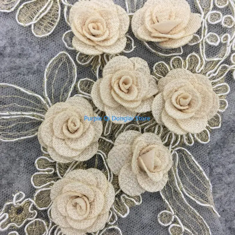 L21E 2Pcs Fabric 3D Colorful Flower Lace Sewing Applique Collar DIY Craft Neckline
