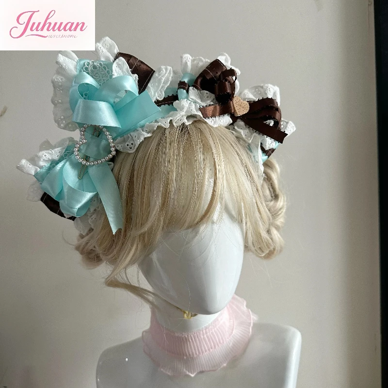 

Thin Color Scheme Headband Original Sweet Cute Lolita Elegant Mint Chocolate Bow Kc Lolita Hair Accessories