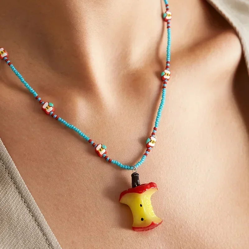 One-piece Summer Dopamine Apple Core Beaded Colorful Necklace for Women, New Summer Style, Sweet, Cool, Spicy, Versatile Clavicle Chain