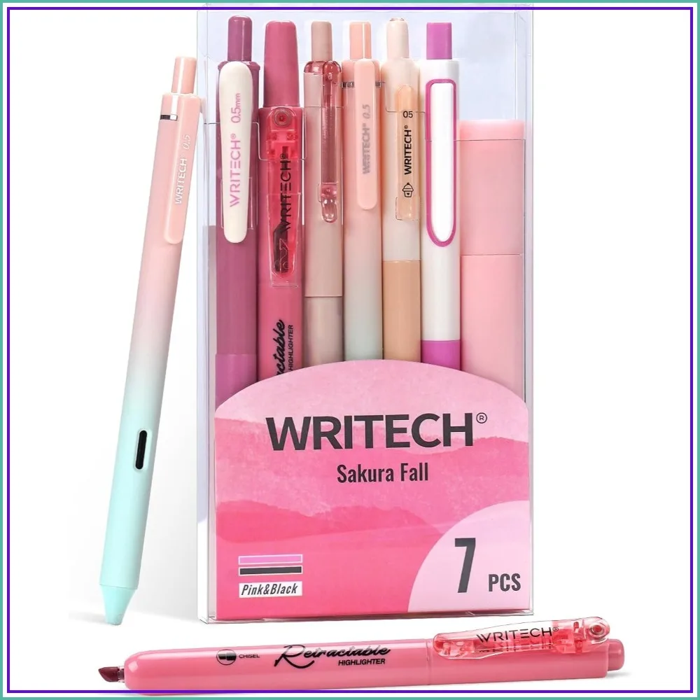 

7-Piece Pastel Gel Pen & Highlighter Set, Fine & Medium Point, Smooth Writing, No Bleed, Pink