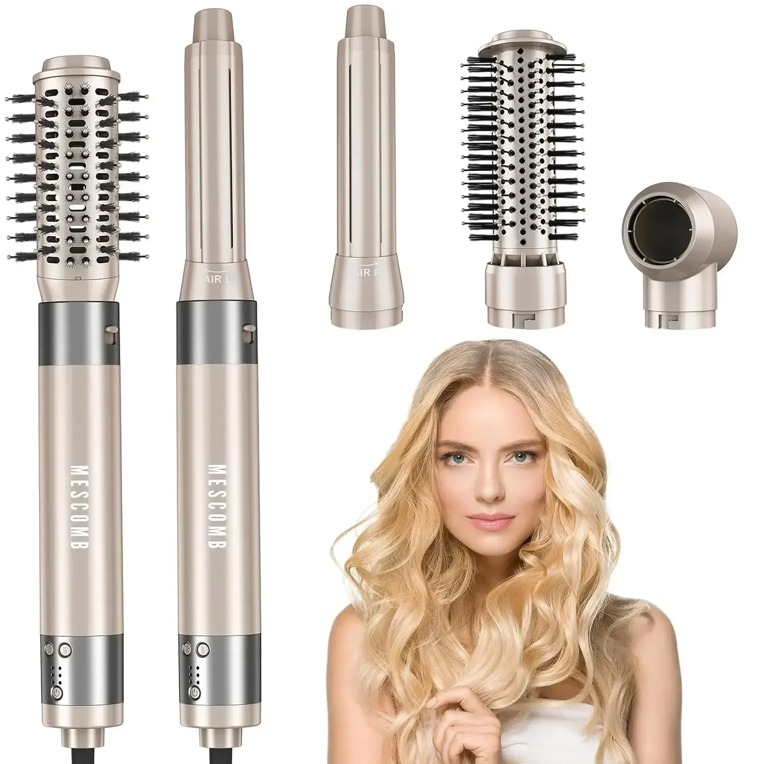 5 in 1 Hair Air Styler - Rotating Hair Dryer Brush 110000 RPM for Fast Drying & Hot-Air Automatic Wrap for Curling, Frizz-Free B