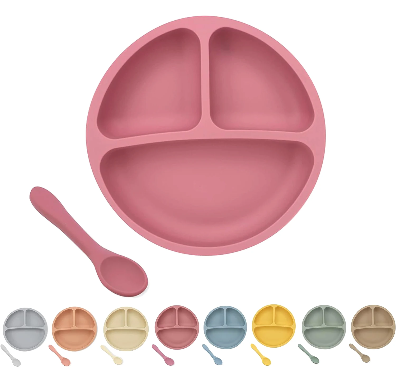 2PCS Silicone 1-7 years old Children Tableware Baby Feeding Set Silicone Dinner Plate & Spoon BPA Free Baby Training Tableware