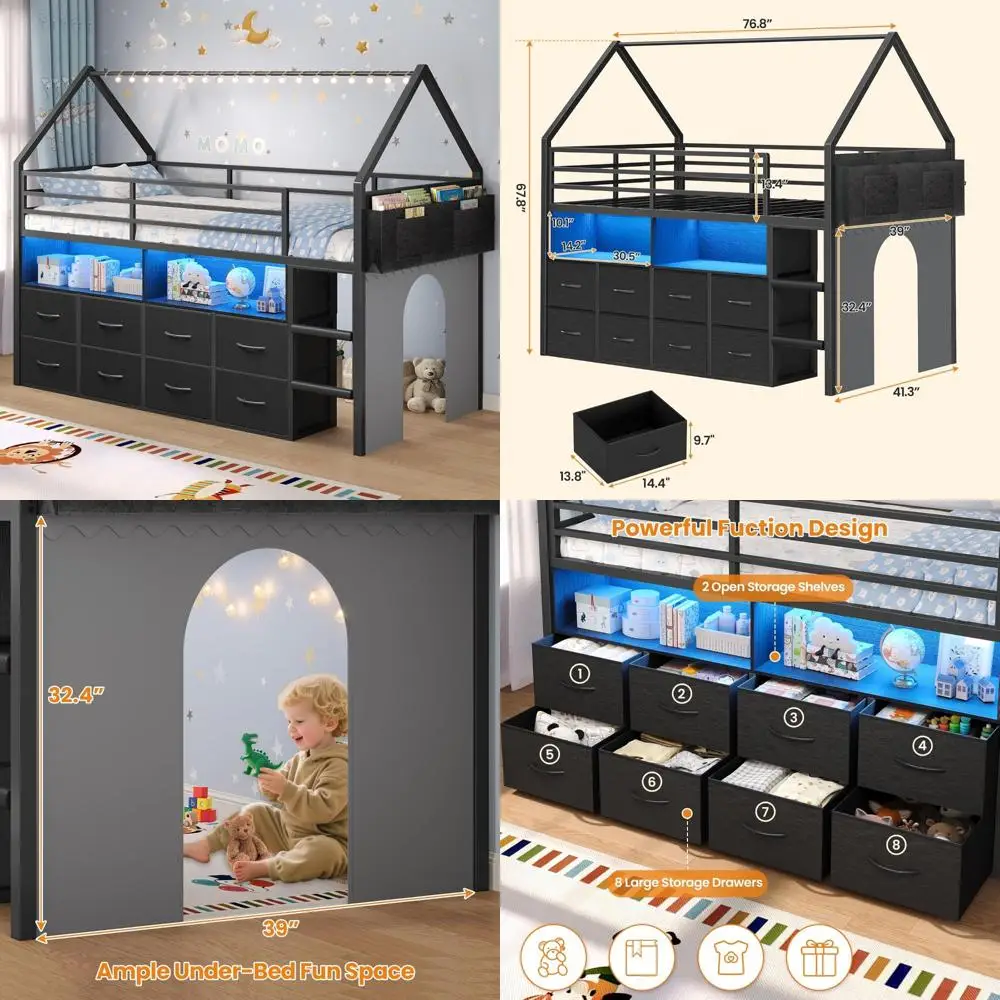 إطارات سرير معدنية مزدوجة مع لوح أمامي ولوح للقدمين، إطار سرير مزدوج مع ضوء LED، كريم أساس مرتبة مع مساحة تخزين تحت السرير/لا #1