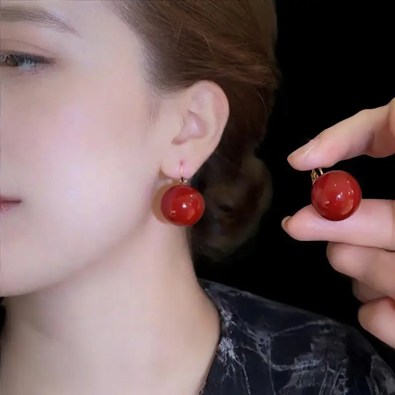 Fashion Imitation Pearl Earrings Red Half Circle 1 Pair Elegant Accessory for Office Meeting Weekend Party Wear