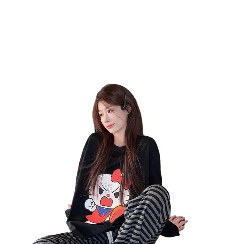 Sanrio HelloKitty Girl Kawaii Anime Mode Student Casual Lange Mouwen Herfst en lente shirt Ronde hals Trui Nieuwe tops