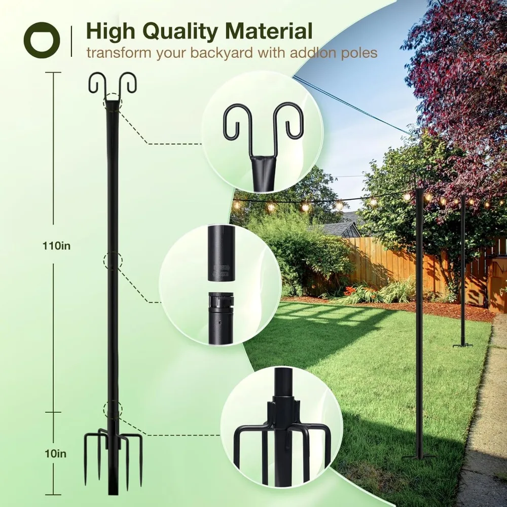 4 Pack 10FT String Light Poles for Outside, Waterproof Harder Metal Outdoor Poles for Hanging String Lights for Patio, Garden