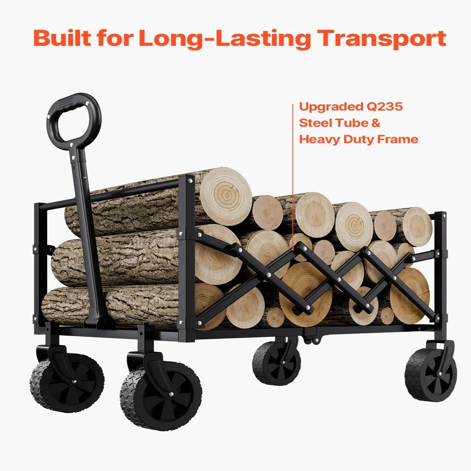 VEVOR Zusammenklappbarer Klappwagen mit Rädern, zusammenklappbarer Wagenwagen mit 225 Pfund Kapazität, leichter tragbarer Mehrzweckwagen