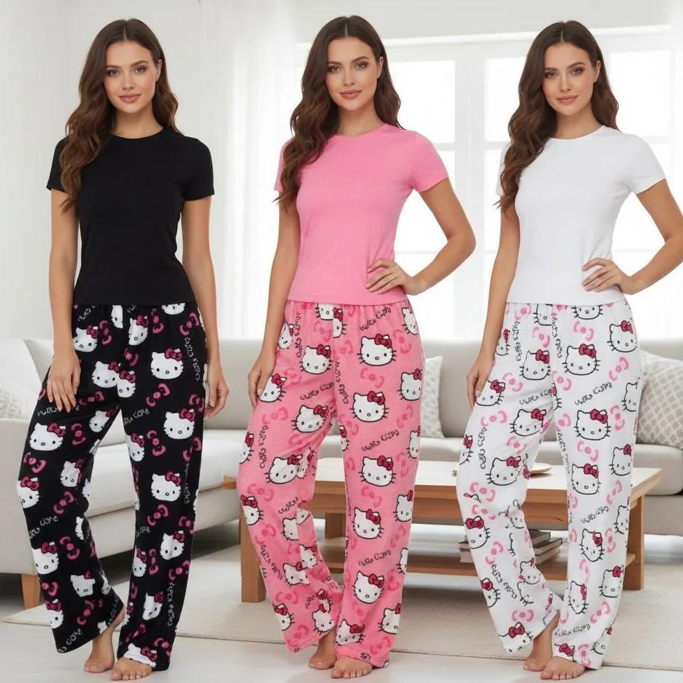 

Hello Kitty cartoon cute pajamas autumn and winter men and women loose and elongated couples can be worn outside at home