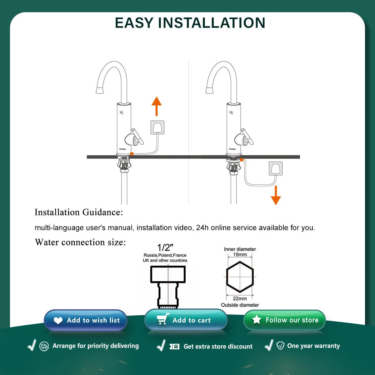 Briwellna Electric Water Heater 220V Flowing Heater Kitchen Faucet 2 in 1 Tap Tankless Water Heating Mixer Electric Geyser