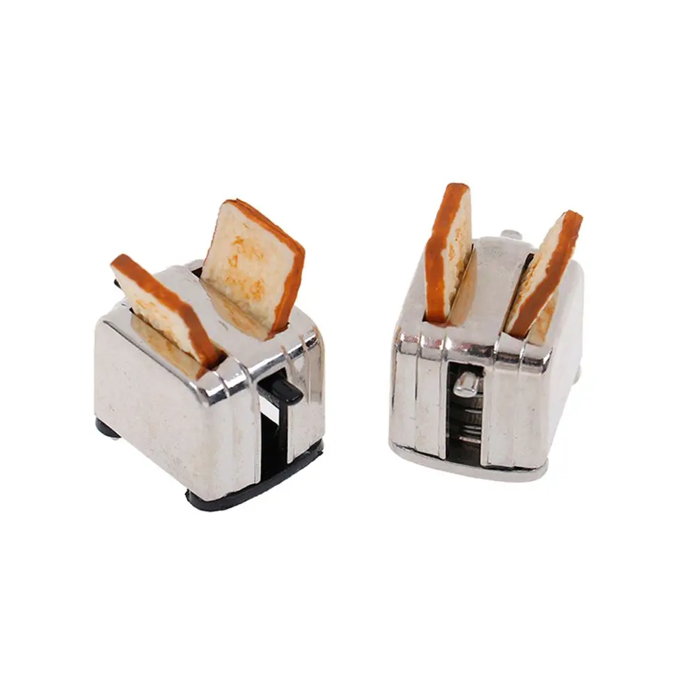 1:12 Schaal Poppenhuis Miniatuur Broodrooster Schattige Simulatie Voedseldecoraties Mini Keuken Speelgoed Met 2 Stuks Brood Pop Toast Machine