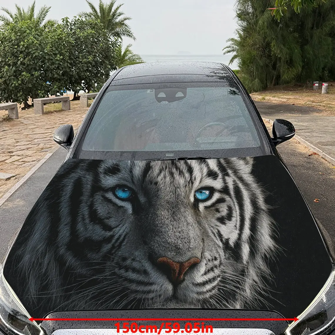 Car Decal White Tiger with Piercing Blue Eyes - Mythical Commanding Aesthetic Car Hood Sticker, Waterproof Self - Adhesive PVC G
