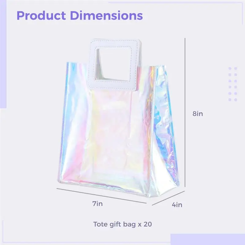 20PCS Clear Holographic Tote Bags 7 X 4 X 8 Reusable Iridescent Tote Gift Bags For Women Clear PVC Tote Bags Clear PVC Tote Bags