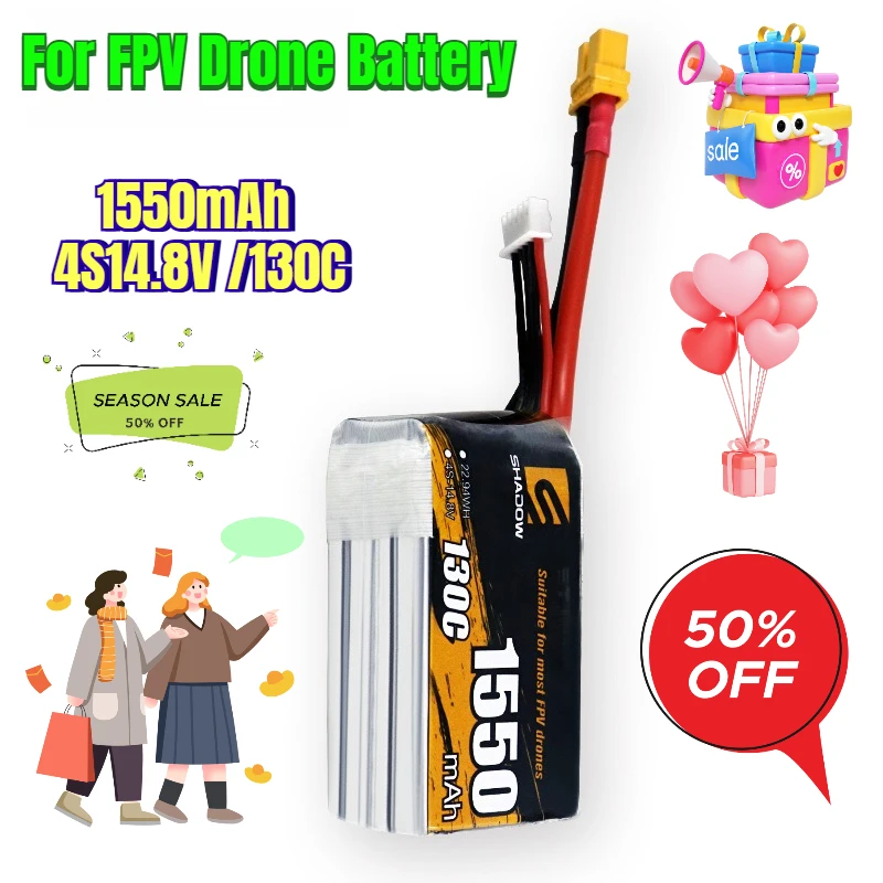 

1550mAh 4S 14.8V/130C Rechargeable Batteries for FPV Drone Battery