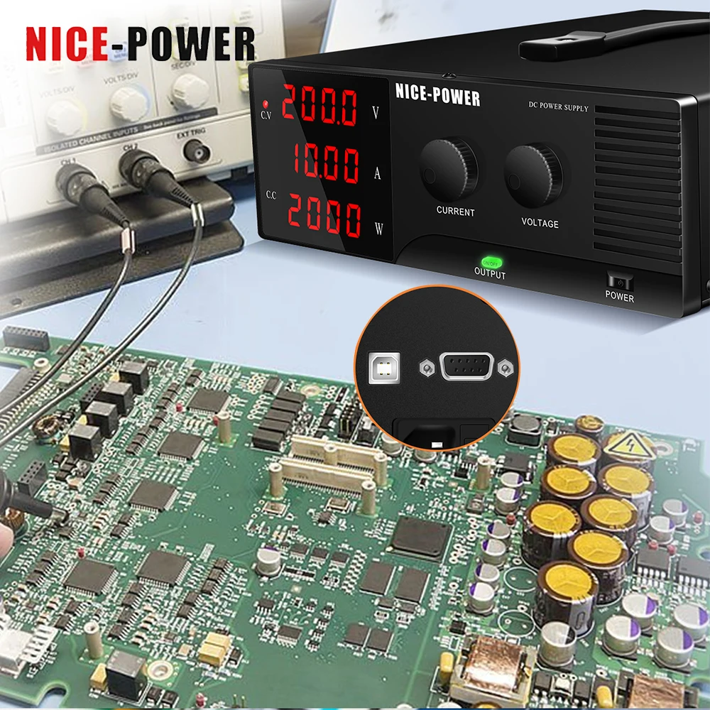 200V 10A High Power Lab Adjustable DC Power Supply 30V 60V 20A 30A Digital Display Regulated Switching Power Supply 220V