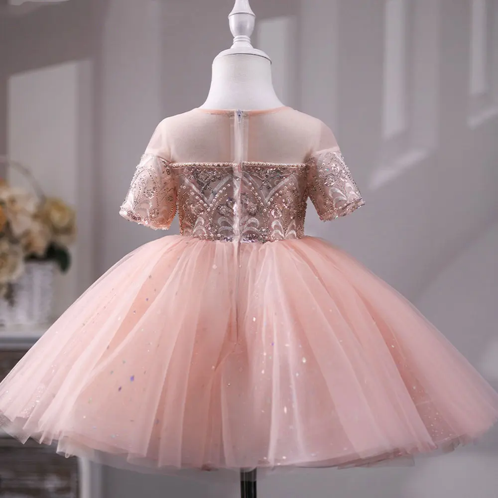 Jill Wish Luxury Dubai Coral Girl Dress perle perline Princess Baby Kids Wedding Birthday Party Prom Gown santa comunione J231