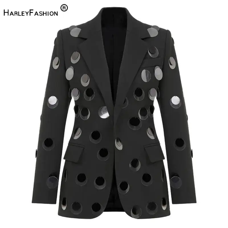 

New Arrival European Stylish Designed Sequined Women Office Coat Long Sleeve Single Button Women Blazer