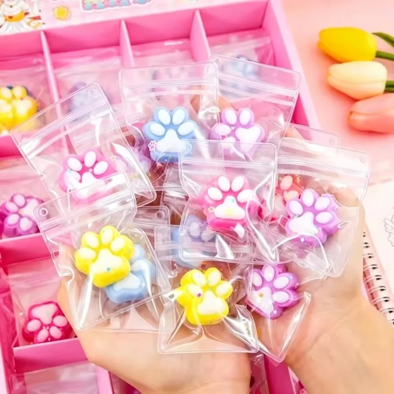 Jelly Cat Paw Squishy Toy Soft Clear Glitter Paw Squeeze Fidget Toy Washable Stress Relief Sensory Toy