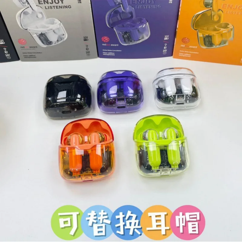 

New TUNE FLEX noise cancelling wireless Bluetooth earphones with small crystal bean sports transparent shell black technology