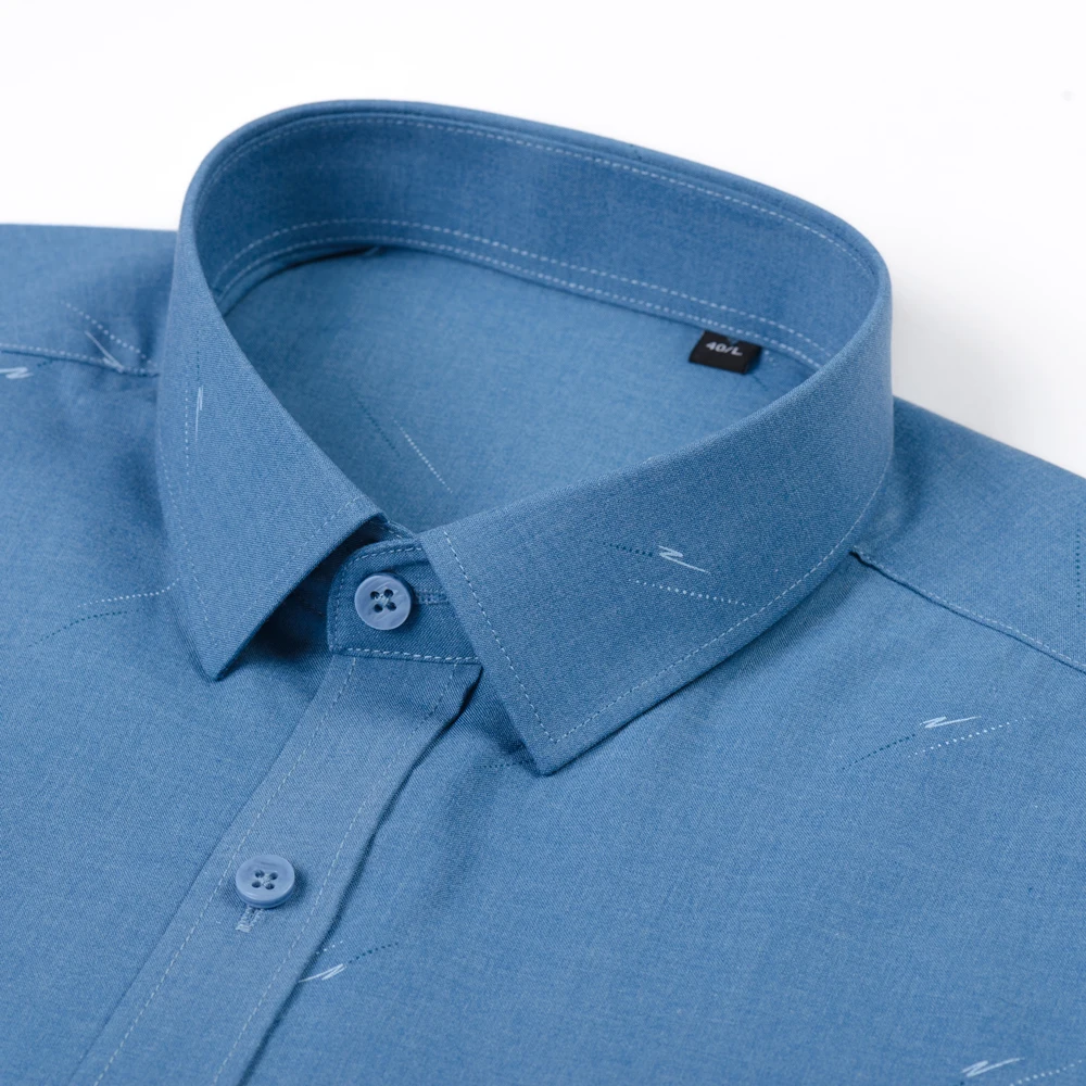 Camisa de vestir de manga larga con estampado de rayas para hombre con bolsillo izquierdo en el pecho, tela de fibra de bambú cómoda y suave y transpirable, ajuste Regular