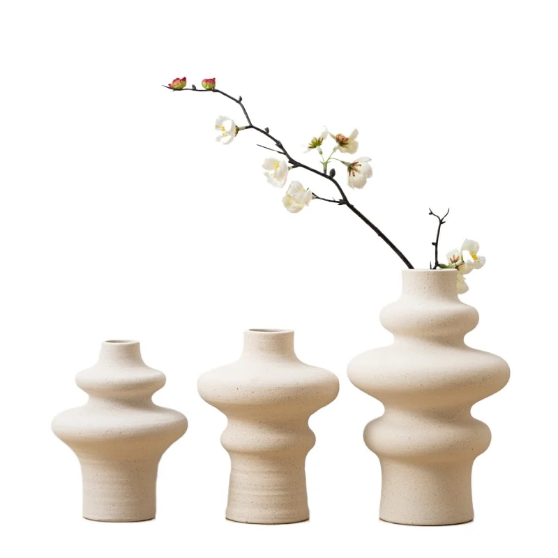 Light luxury high-end special-shaped plain-fired small mouth ceramic vase ornament, dried flowers in the living room