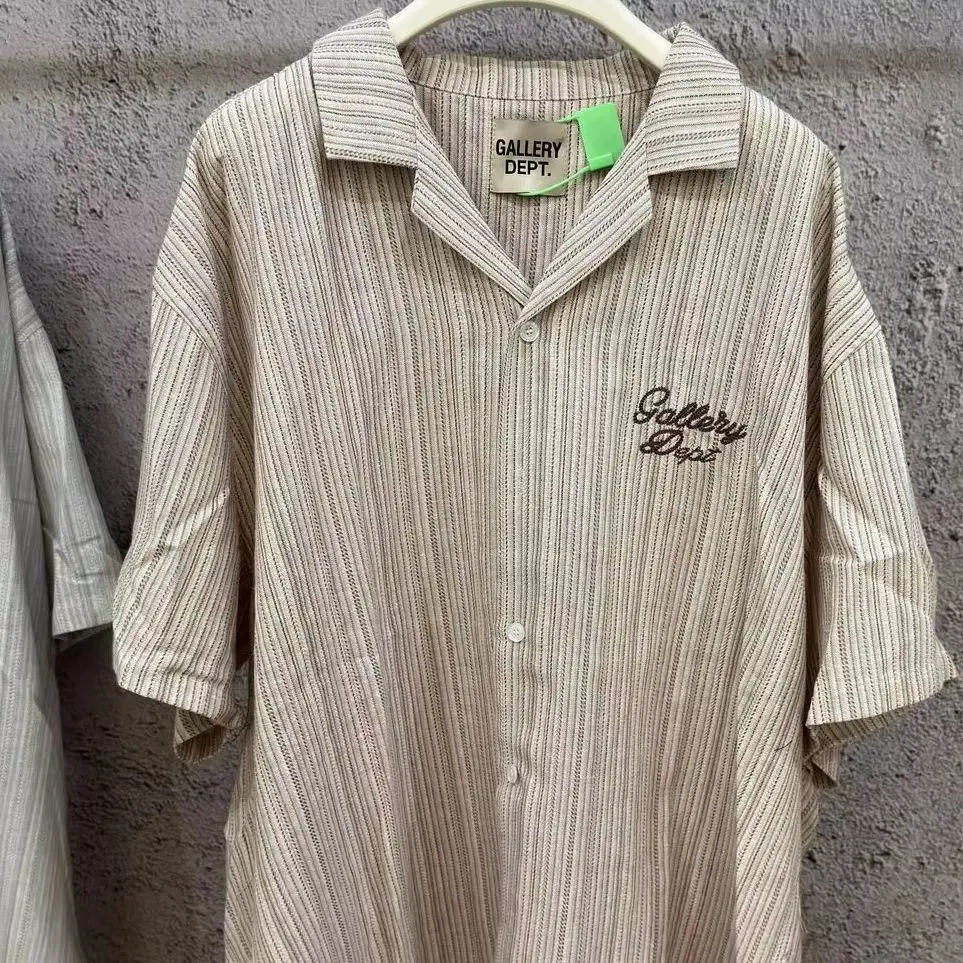 GALLERY DEPT26 American textured linen retro short-sleeved striped shirt