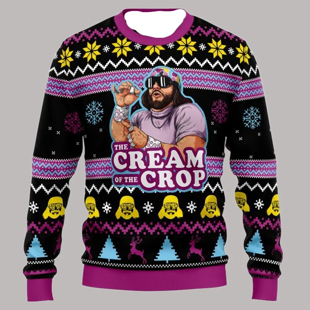 

Macho Man The Cream of The Crop Pro Wrestling Ugly Christmas Sweater for Men Holiday Party Xmas Pullover Family Christmas Gift