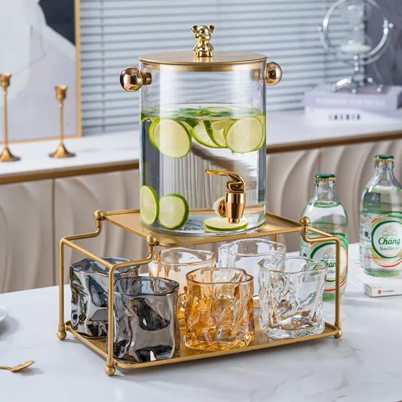 

Cold kettle with faucet Large capacity high temperature resistant glass Cool white pot Water cup set Light luxury household