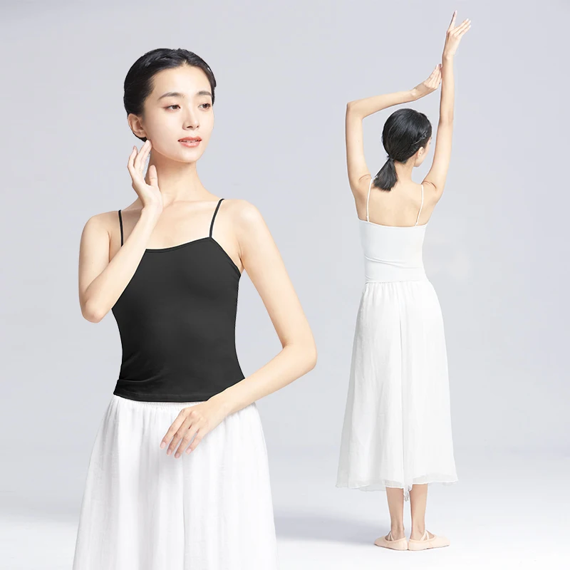 Women Ballet Tops Classical Dance Vest Spaghetti Strap Camisoles Ballet Dance Strap Tops Yoga Camisole with Chest Pads