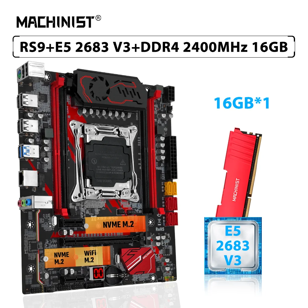 

MACHINIST X99 RS9 Motherboard Set LGA 2011-3 Kit Xeon E5 2683 V3 Processor CPU RAM DDR4 16GB 2400MHz ECC Memory ATX SSD M.2 NVME