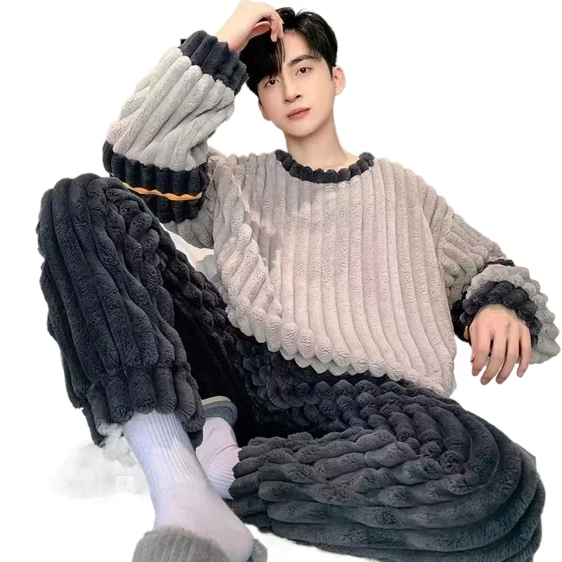 ملابس نوم بيجامات للرجال ملابس نوم شتوية دافئة ملابس نوم للزوجين بيجامات كبيرة الحجم طقم رجل ملابس منزلية للخريف