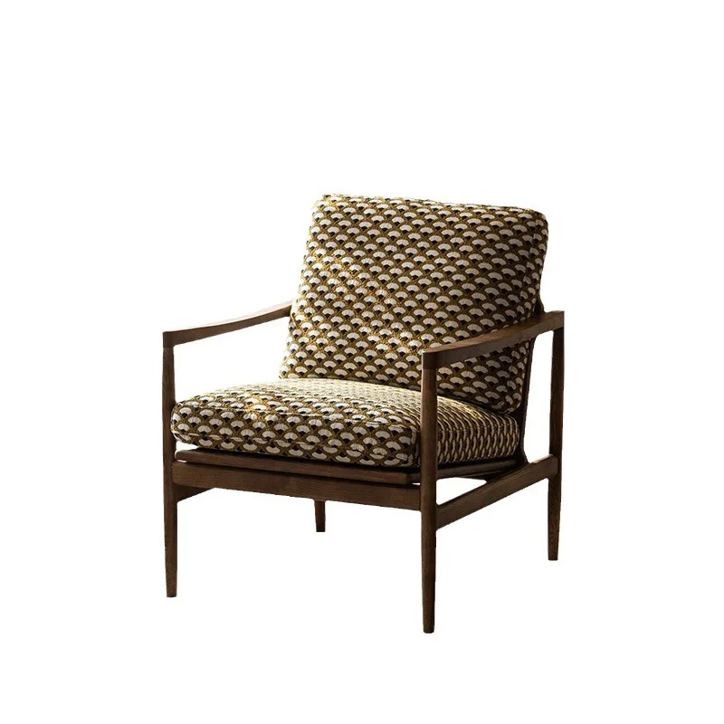 

Medieval style solid wood home living room balcony retro homestay armrest leisure chair