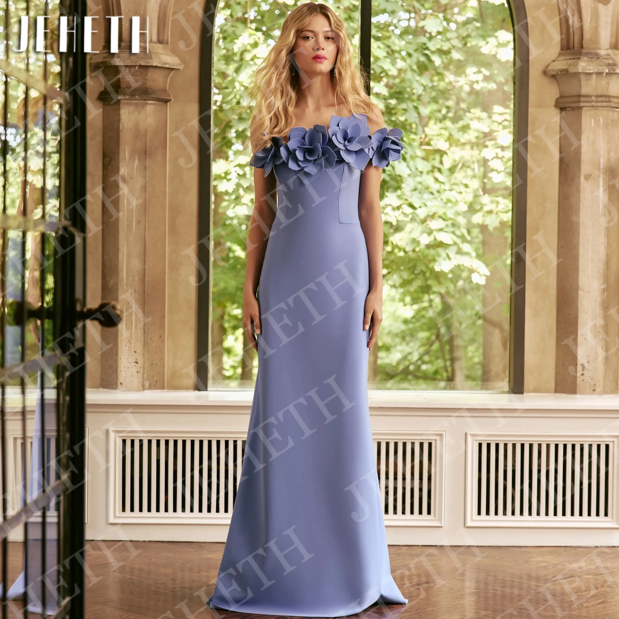 JEHETH Mermaid One Shoulder Evening Dresses Customized 2027 Dusty Blue 3D Flowers Formal Party Dress Woman Elegant فساتين سهره