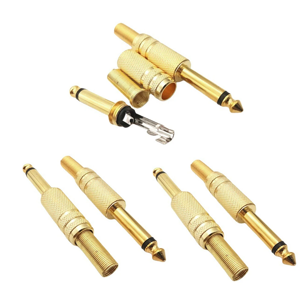 5PCS 6.35mm/6.5mm 2-Pole Mono Amp Plug Metal Stereo Mic Jack Audio Connector for KTV Easy Plug-in, Ideal for Singing Enthusiasts