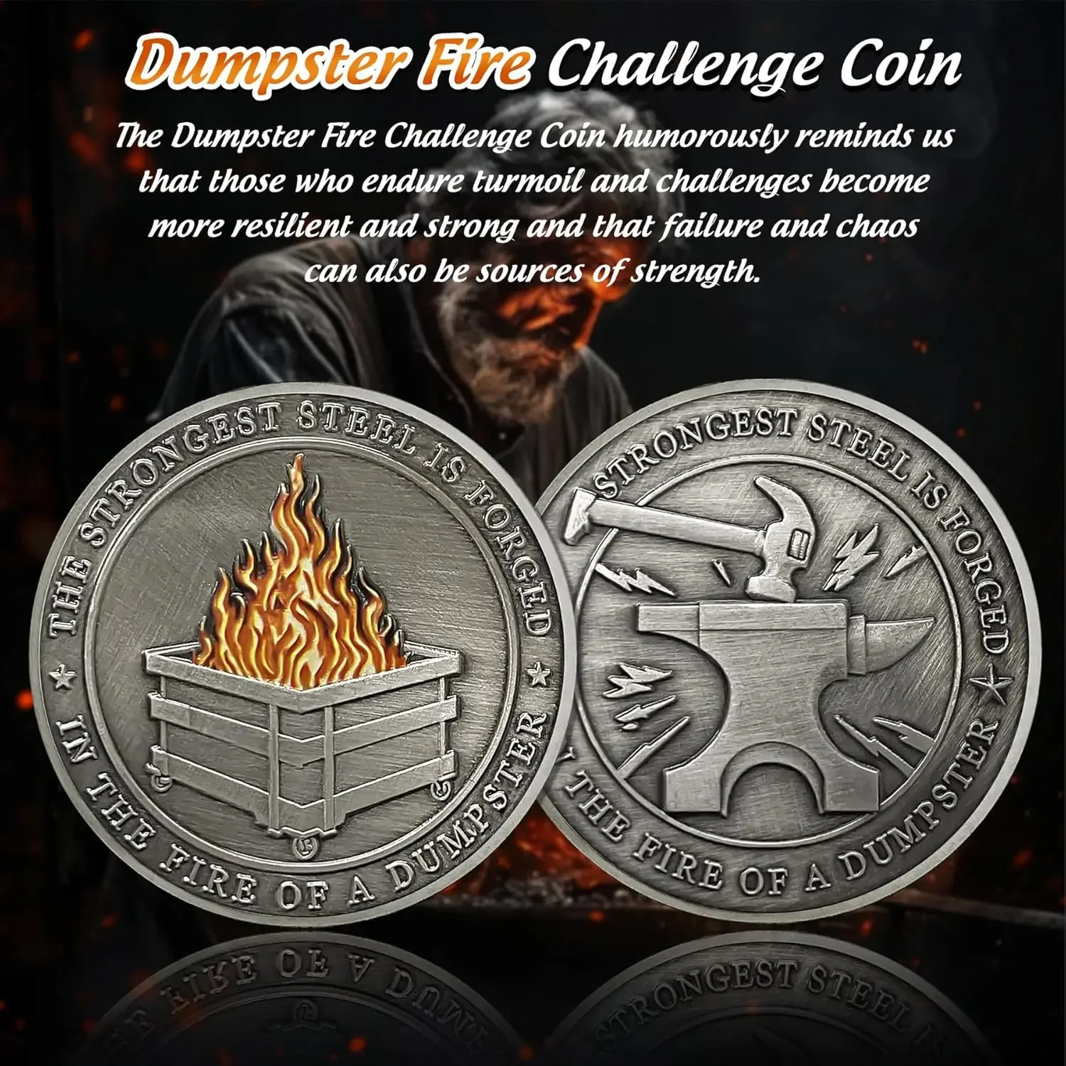 Fire Coin  Strong Steel Mini Dumpster Fire Challenge Coin Funny Desk Accessories for Work Unique Finds Supplies Token Gift