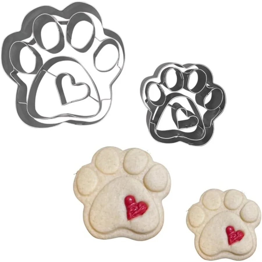 Juego de corazón con estampado de pata, cortador de masa Ce con estampado de pata de perro y gato en 3D, juego de estampado de pata de 2" y 3"