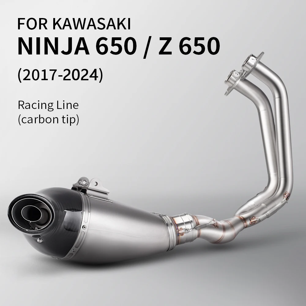 For KAWASAKI Z650 NINJA 650 2017-2024 Slip on Motorcycle System Escape Modify Full Set Bottom Exhaust Front Pipe Carbon Muffler