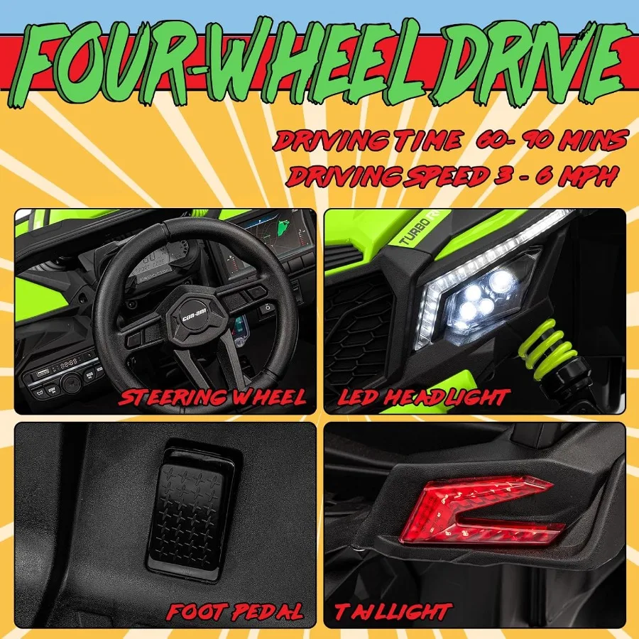 รถของเล่นเด็กนั่งขับ 24V สำหรับเด็กโต, 4x200W, รถ UTV ไฟฟ้า 2 ที่นั่ง ขับเคลื่อน 4WD/2WD, ยาง EVA, โช้คอัพ 4x4, รีโมทคอนโทรล, ขนาด L