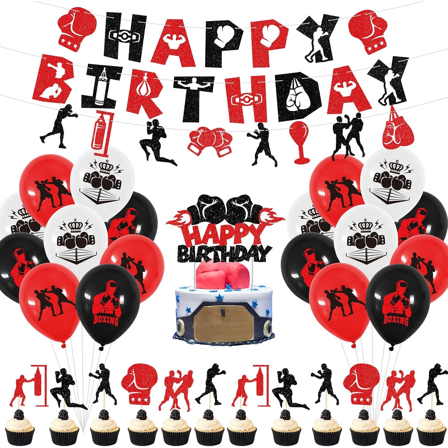 Boxing Birthday Party Decorations, Fight Sports Wrestling Party Supplies Boxer Boxing Match Theme Party Supplies