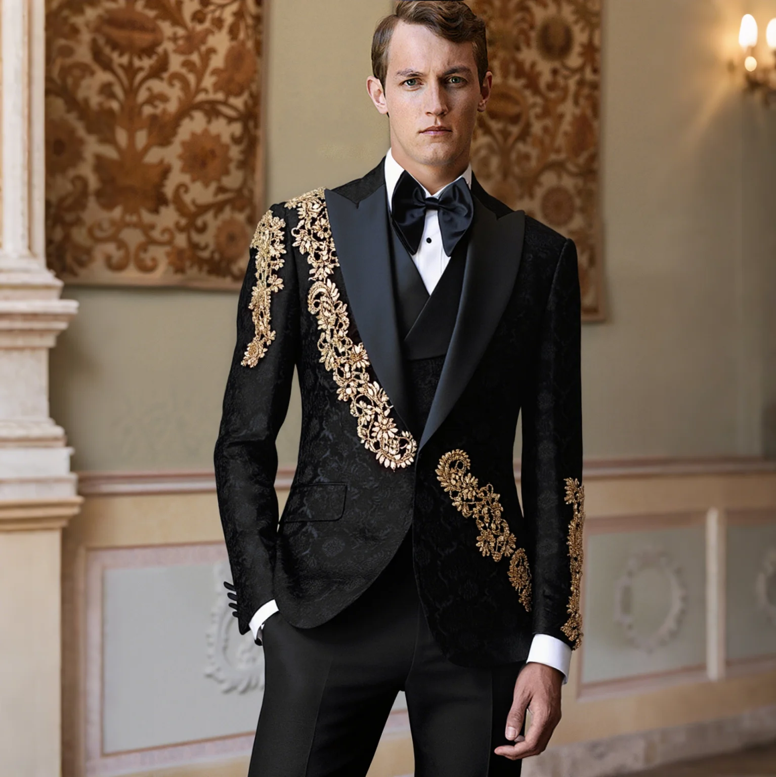 Модные жаккардовые свадебные костюмы, комплект из трех предметов, пиджак, однобортный смокинг для жениха, выпускной, на заказ, traje de hombre