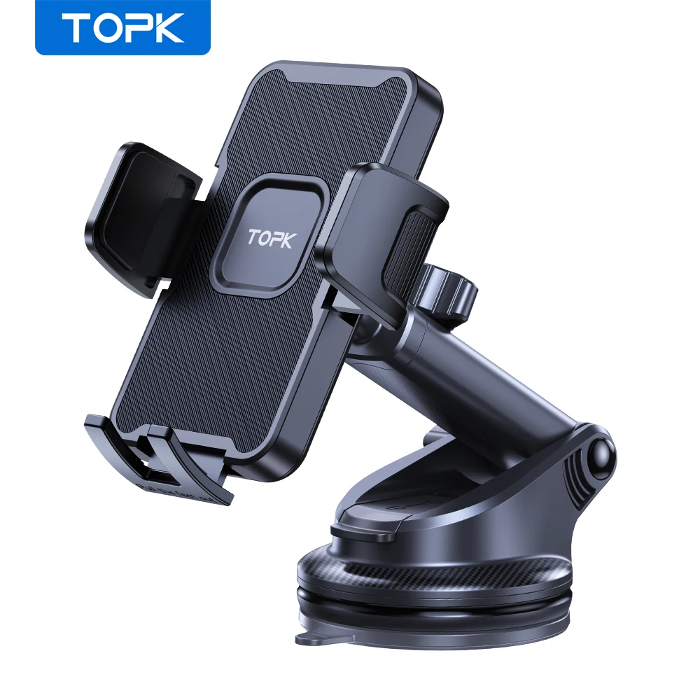 TOPK Kfz-Handyhalterung – 360° °   Drehbar einstellbar, Ein-Knopf-Entriegelung für Armaturenbrett/Windschutzscheibe, passend für 4,0-7,0-Zoll-Telefone