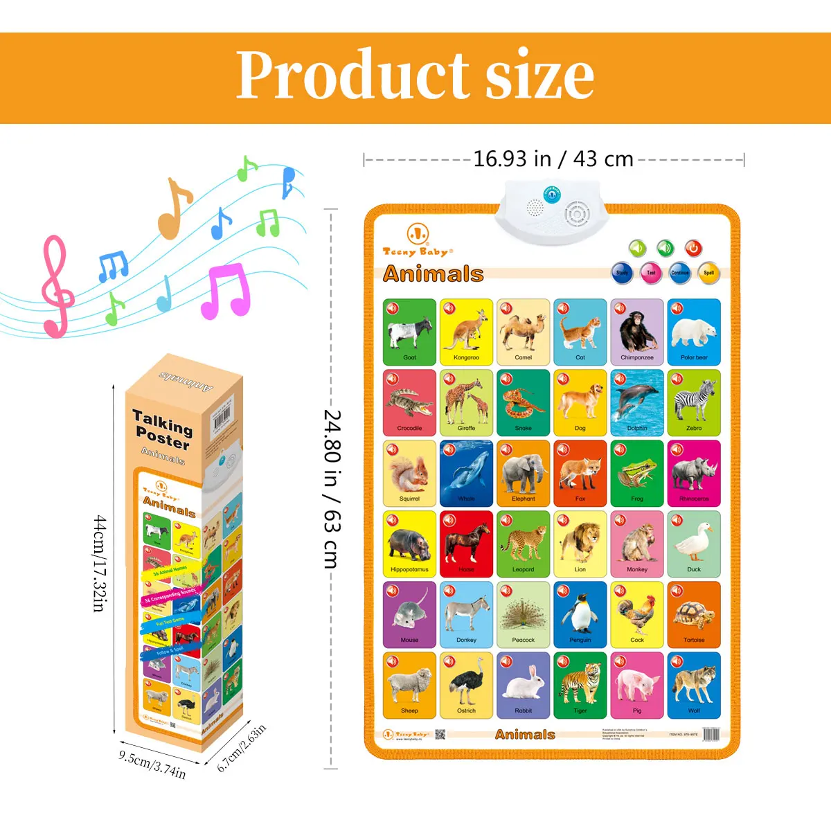 Versão inglesa Baby Calendar Book Key, Sound Letters Numbers Frutas e Animais, uma variedade de estilos para escolher