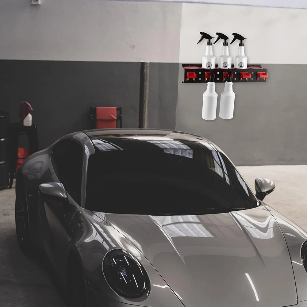 

Настенный держатель для инструментов и бутылок-распылителей для автомойки и гаража, 5 отверстий и крючки, для дома, автомобиля, салона красоты, специализированных магазинов